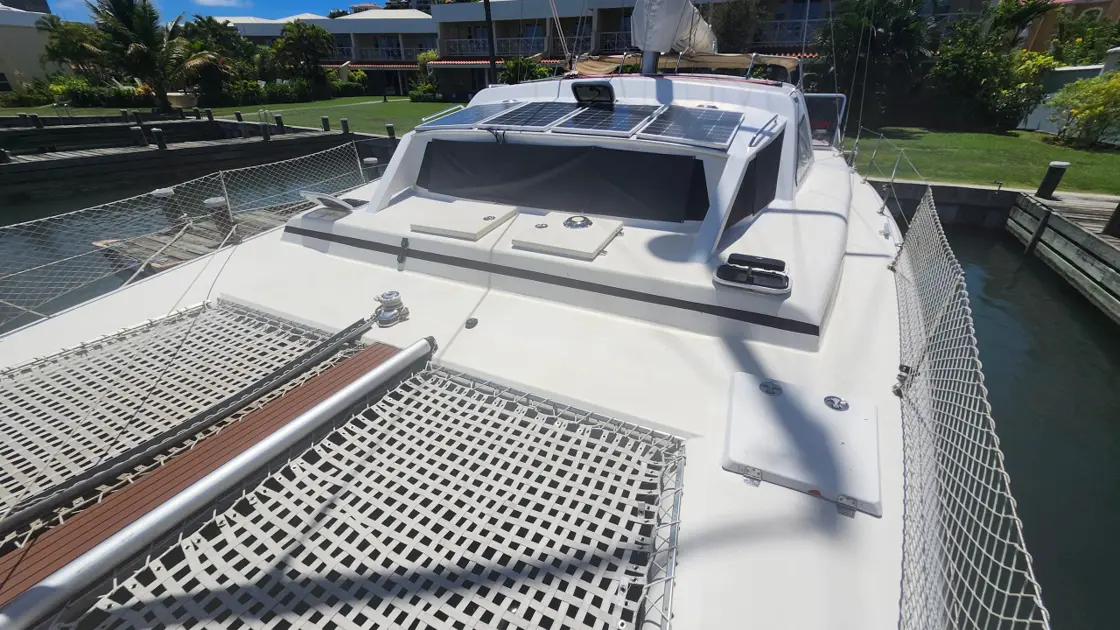 The bow nets and foredeck, perfect for sun lounging